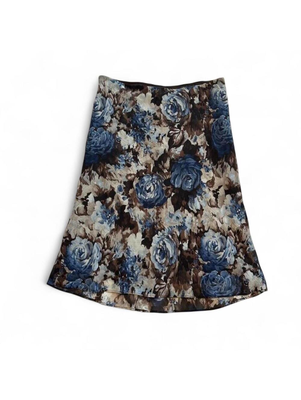 Vintage Lily Blue and brown Floral midi skirt- size large